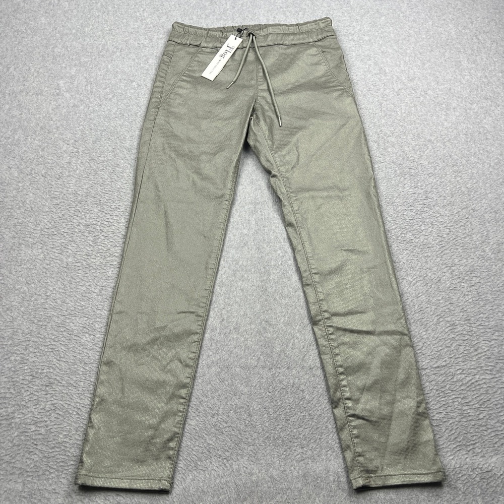 NEW Flog Shely Original Pants Womens 26 Sage Green Grid Metallic Drawstring Slim
